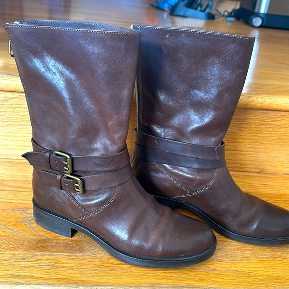 J. Crew Size 8 Moto Boots Brown Leather with Buckle Straps - Picture 2 of 4